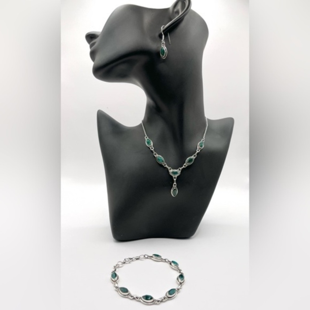 15.00 CT Genuine Emerald Vintage Sterling Silver Set